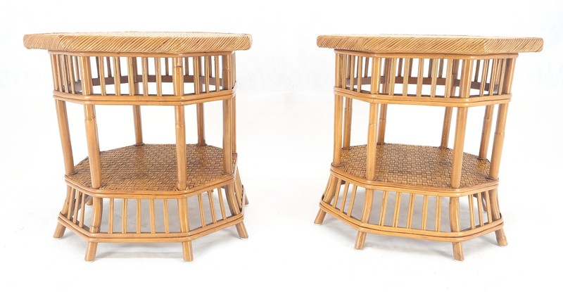 Cane Bamboo Rattan Octagon Shape 2 Tier End Side Lamp Occasional Table MINT gallery