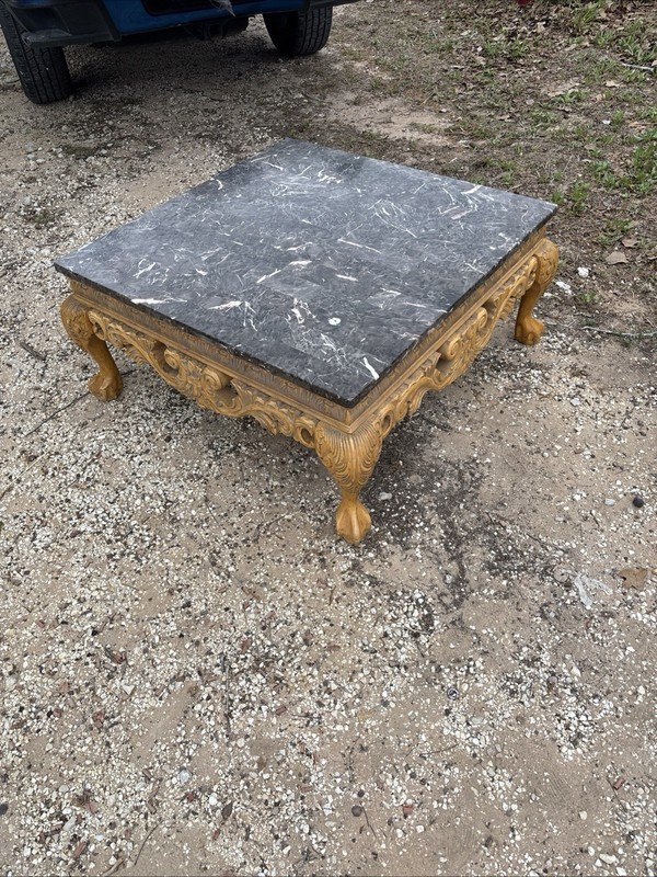 Baroque Style Marble Top Coffee Table with Ornate Carved Wood gallery