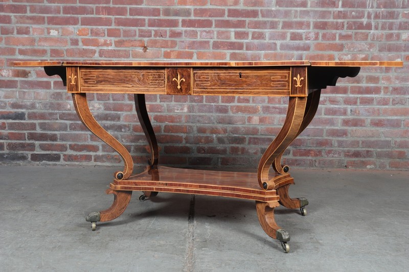 Fine Regency Drop Leaf Marquetry Table, ca. 1820 gallery