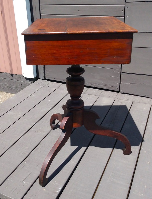 Antique Maple One Drawer Stand w 3 Splayed Scrolled Legs New England Style 1800s gallery