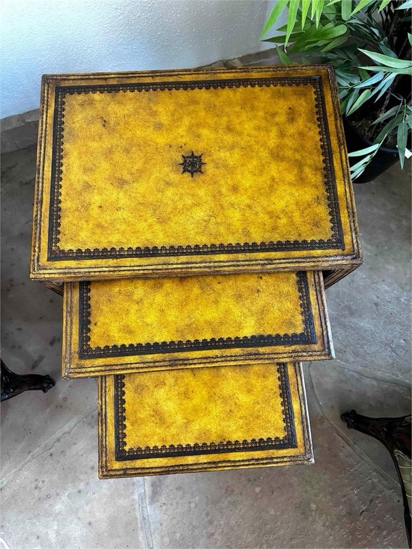 MAITLAND SMITH Set Of 3 Stack Hand Tooled Leather Surface Nesting Tables 22” T gallery