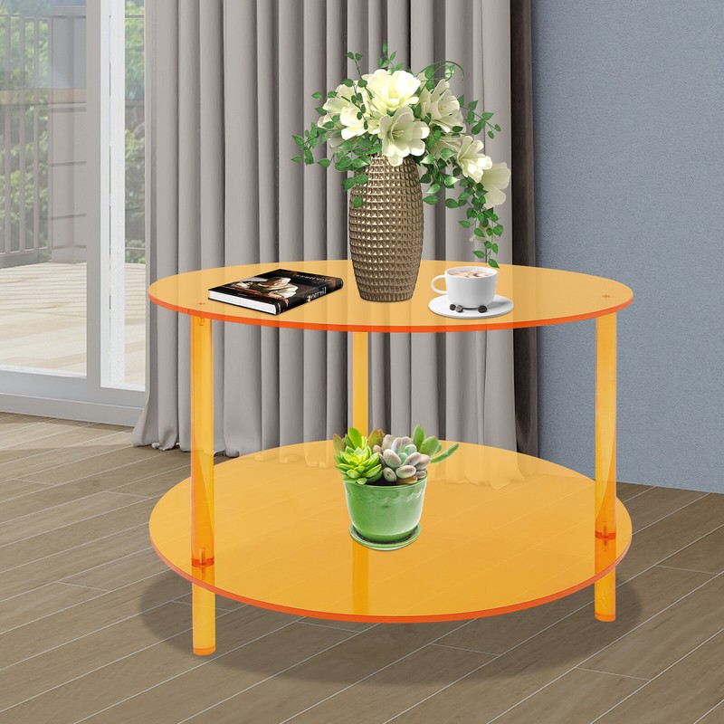 Modern Acrylic Coffee Table Living Room Double Tiers End Table With Storage Rack
