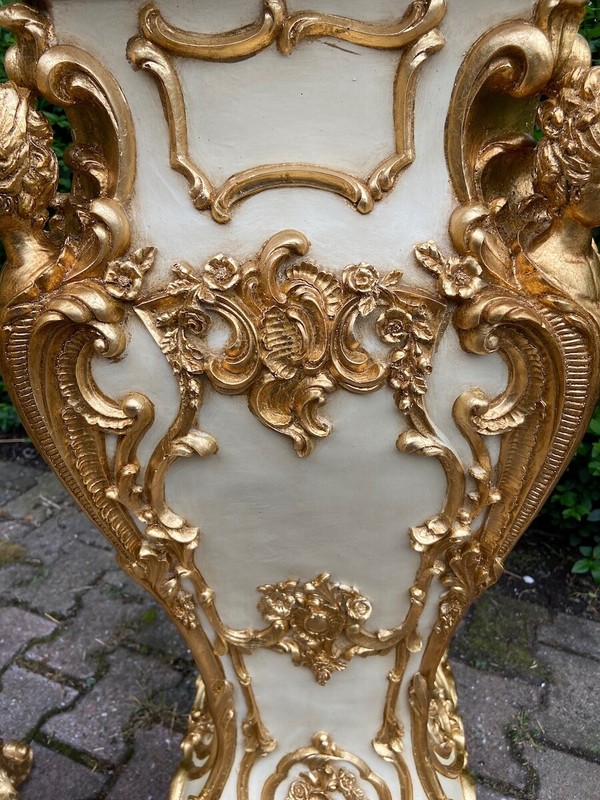 Pedestals Pair (2 pcs) Italian Baroque Cream Gold Marble Effect Display Stands gallery