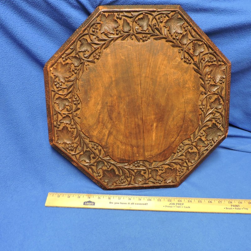 Vintage Indian Hand Carved Wood Table Top Made in India 18"D gallery