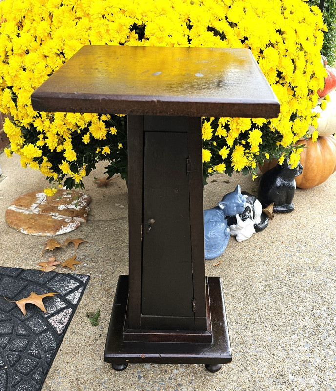 Antique Mission Style Pedestal Stand w/ Door Cabinet 21″ Primitive Farmhouse