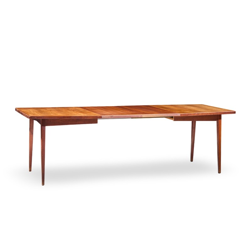 Jens Risom Mid Century Walnut Surfboard Expanding Dining Table with 2 Leaves