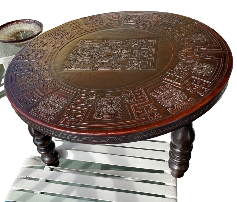 1960s Embossed Leather and Wood Coffee Table by Angel Pazmino