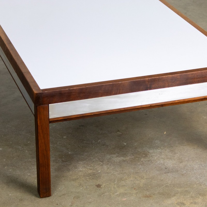 Mid-20th MCM Coffee or End Table Rectangular Walnut Frame & White Laminate Top gallery