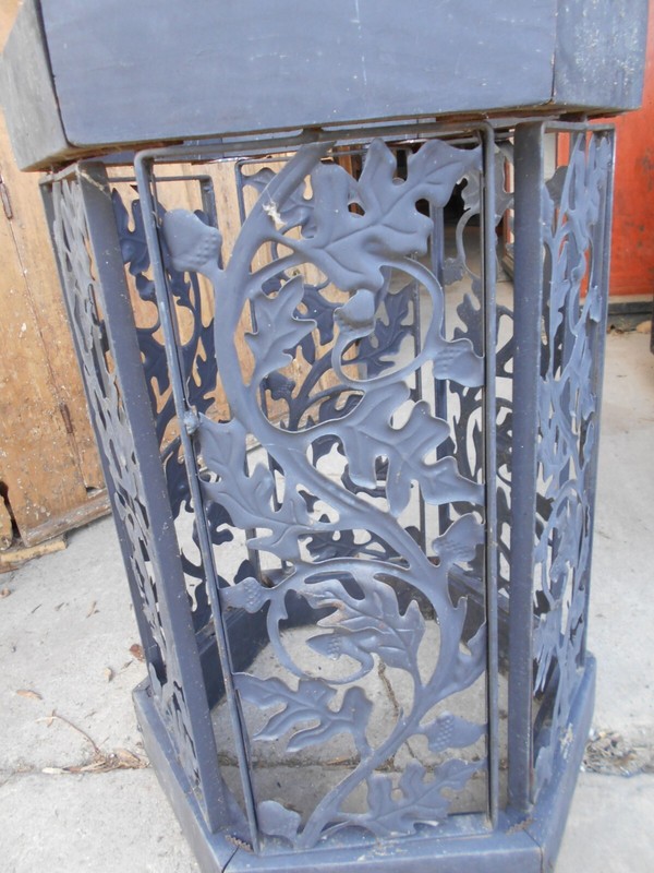 VINTAGE 6 SIDED PEDESTAL WITH FLORAL METAL CUTOUT PANELS gallery