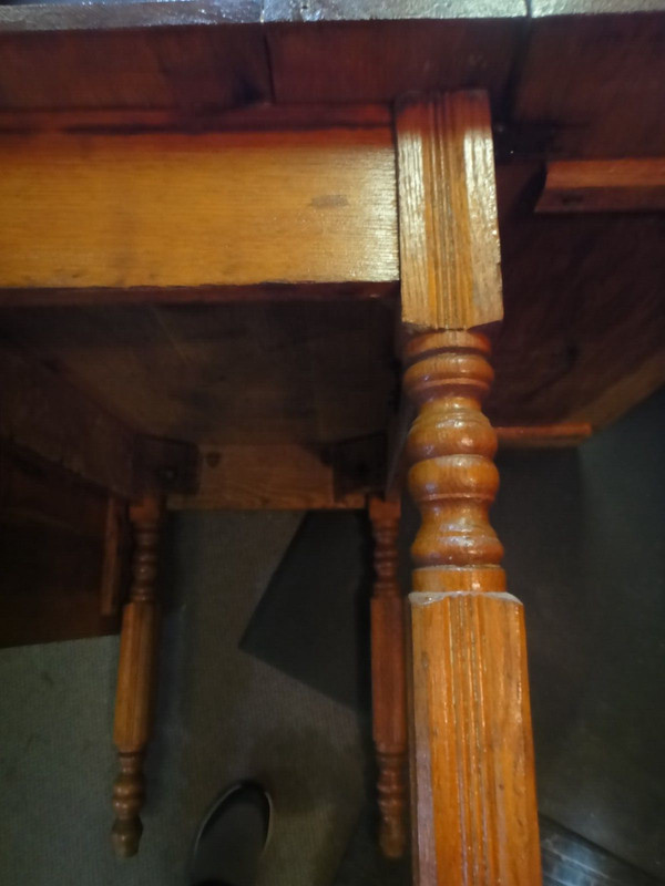 Antique OAK WOOD DROP LEAF TABLE CAST IRON HINGE LEAF SUPPORTS VG READ gallery