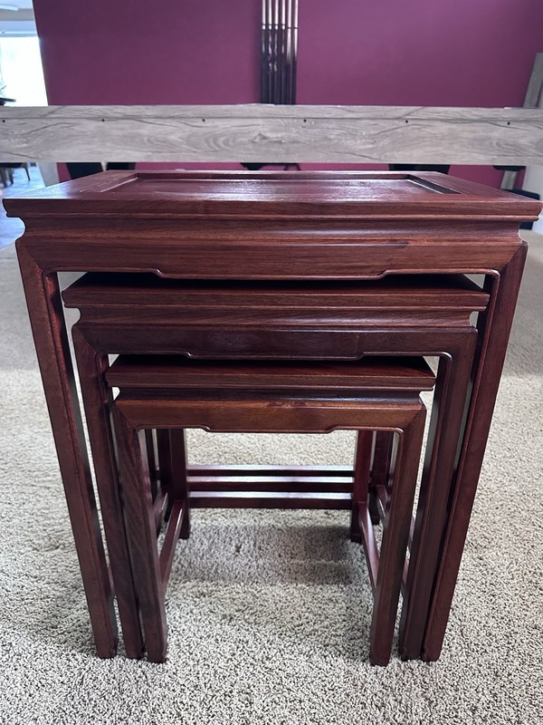 Vtg Asian Chinese Set of 3 Nesting Nested Side Tables Solid Rosewood EUC gallery