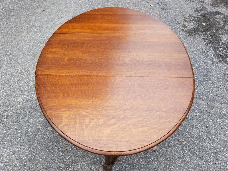 Early 20th C. English Oak Drop-Leaf Dining Table With Barley Twist Gate-Legs gallery
