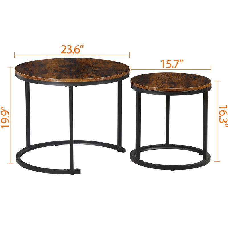 Nesting End Table Set of 2 Round Wood Accent Side Coffee Tables with Metal Frame gallery