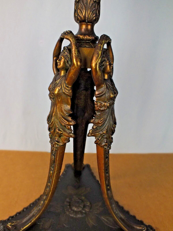 Neoclassical Marble Top Stand Table Bronze Brass with Cast Iron Polychrome Base gallery