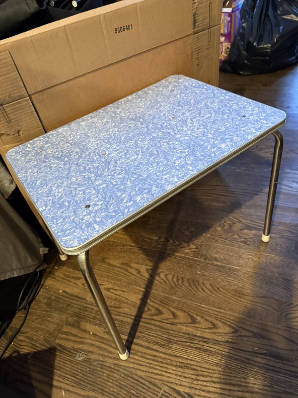Vintage MCM Mid Century Kitchen Childrens Table Formica Chrome Blue 25x19x21 gallery