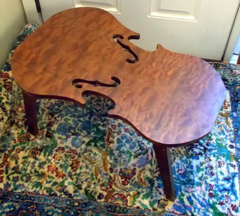 Vtg CELLO VIOLA Violin Accent TABLE Hand Crafted Burl Wood