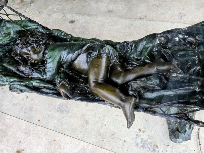 19th C. French Bronze Sculpture Coffee Table “Sleeping Child Hammock Aug. Moreau gallery