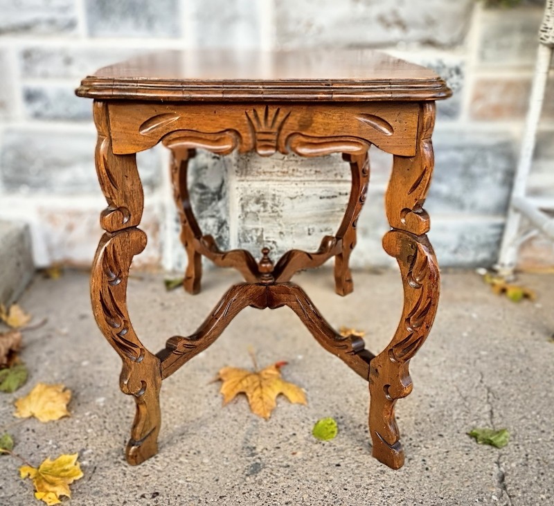 Vintage French Style Floral Carved Inlaid Wood Side End table gallery
