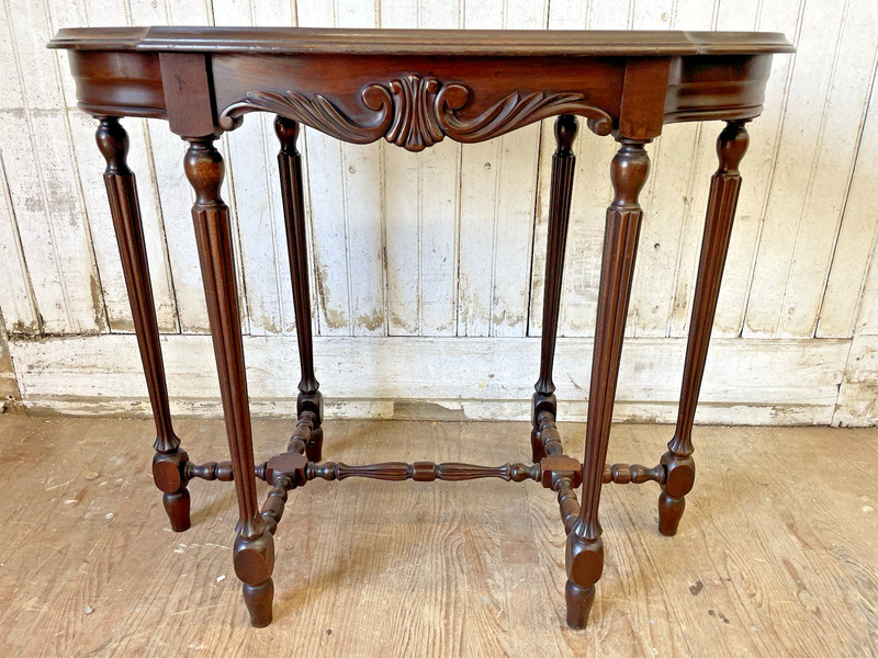 Antique 6 Leg Table with stretcher base 20" x 34" top Walnut Radio table gallery