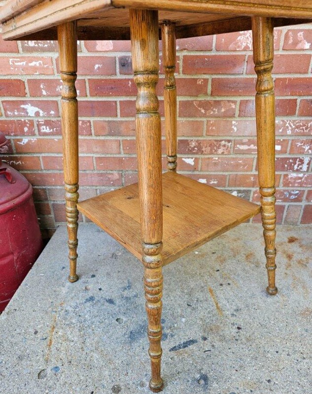 Antique Oak Plant Fern Stand Table Handmade Spindles 2 Shelves 29" gallery