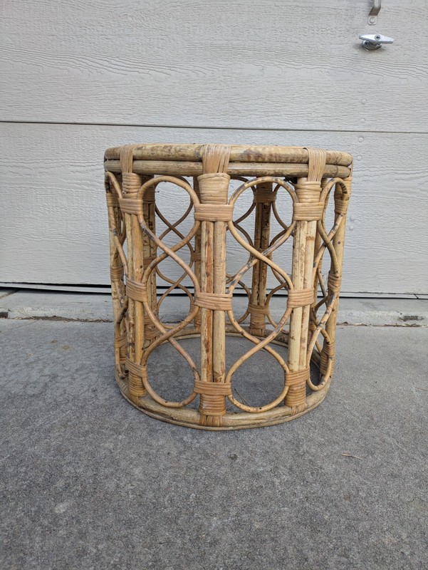 Vintage Asian Boho Chic Bamboo Rattan Cane Round Side Table Plant Stand Stool gallery