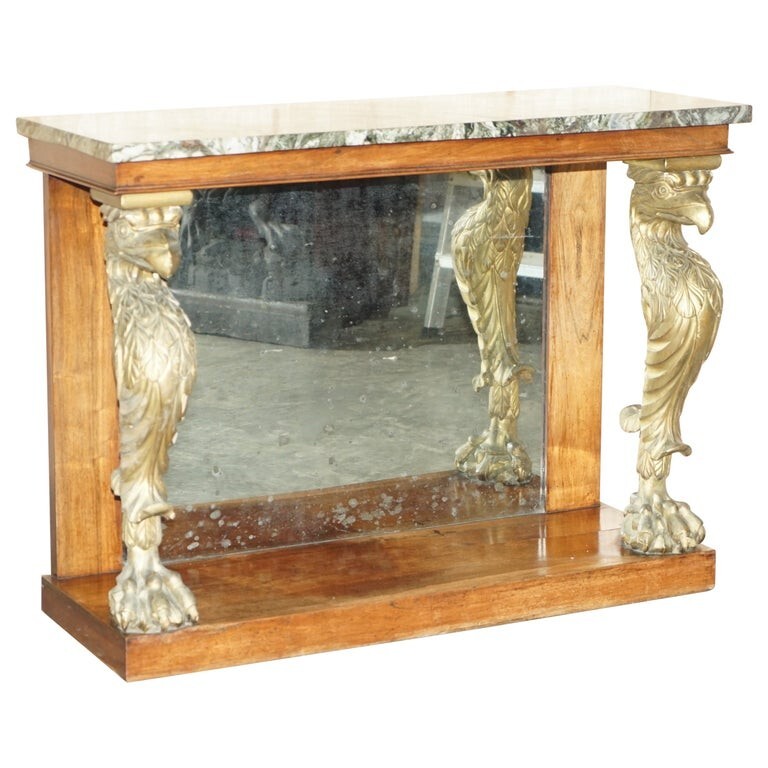 STUNNING ANTIQUE REGENCY ROSEWOOD GILTWOOD & MARBLE EAGLE CARVED CONSOLE TABLE