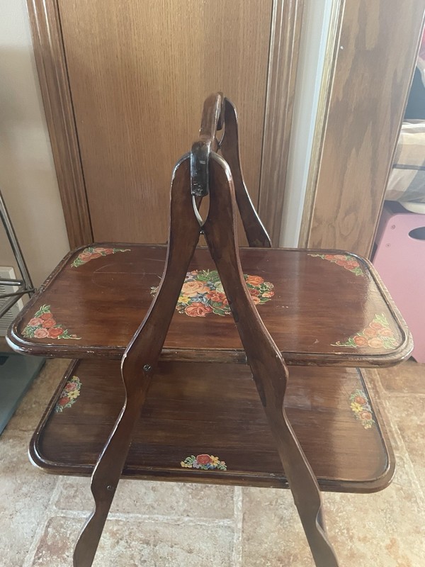 Antique Roos Foldable Butlers Table. Often Called A Cake Stand Or Folding Pie.