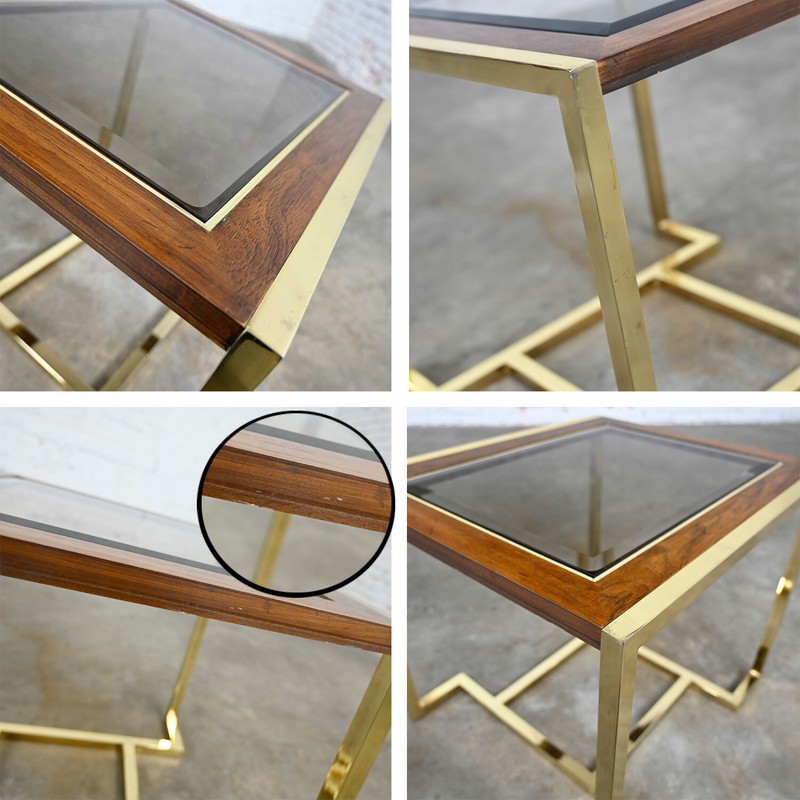 Brass Plated Wood & Glass End Table by Thomasville Furn Style Milo Baughman gallery