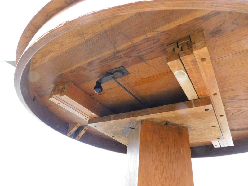 Antique Solid Oak 48" Mission Arts Crafts Round Dining Table Pedestal Base SHIPS gallery