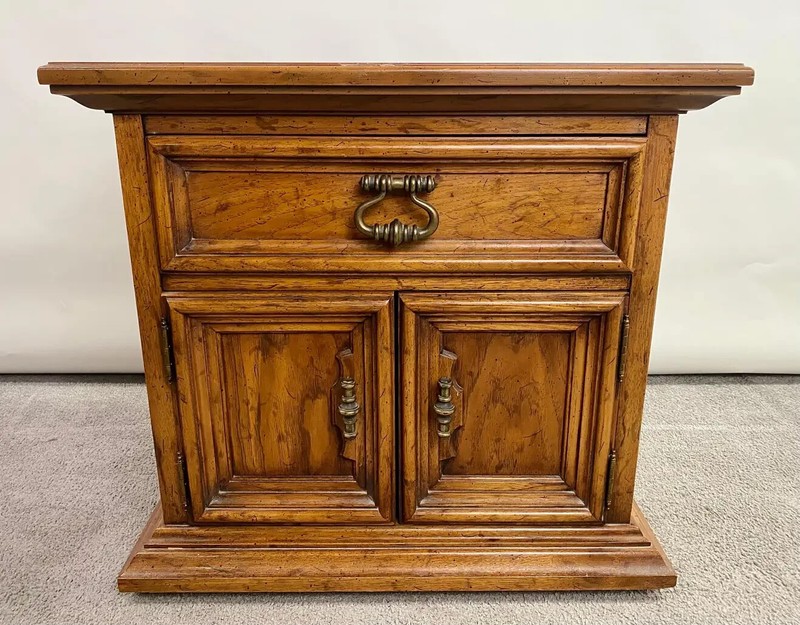 Drexel Heritage Campaign Style Pecan Wood Nightstand or End Table, a Pair gallery