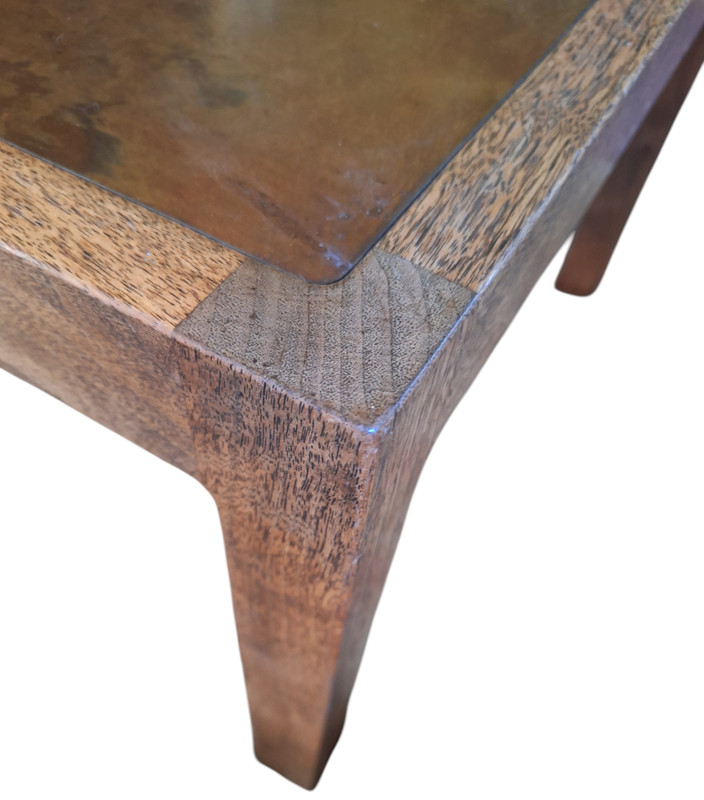 Harry Lunstead Walnut Coffee Table w/ Patinated Bronze Top Panels Vintage Craft gallery
