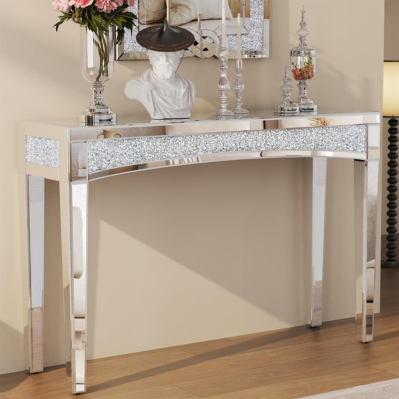 Artloge Crushed Diamond Mirrored Console Table Entrance Furniture Home Office