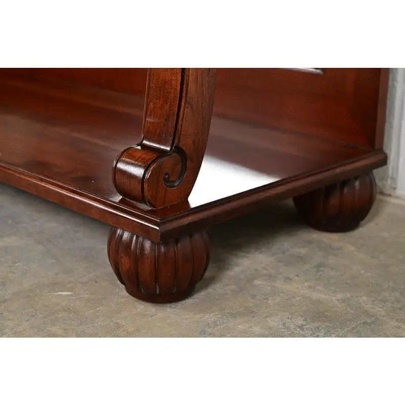 Ethan Allen French Empire Carved Cherry Wood Marble Top Console Table gallery