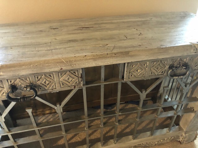Antique/Hand-carved, Solid Oak & Iron Entryway/TV console table gallery