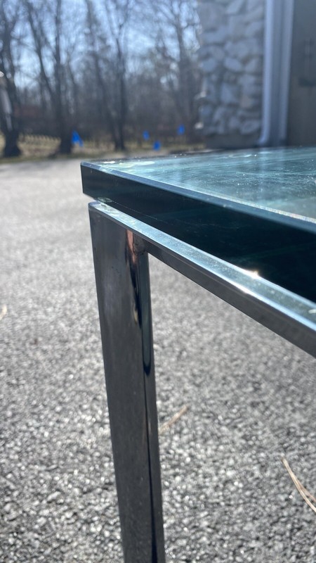 1970’s Milo Baughman Style Chrome Square Glass Coffee Table gallery
