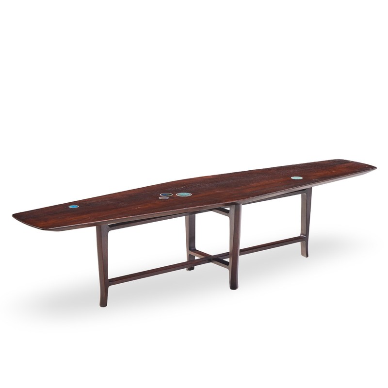 Edward Wormley for Dunbar 5632 Walnut, Mahogany with Natzler Tiles Coffee Table