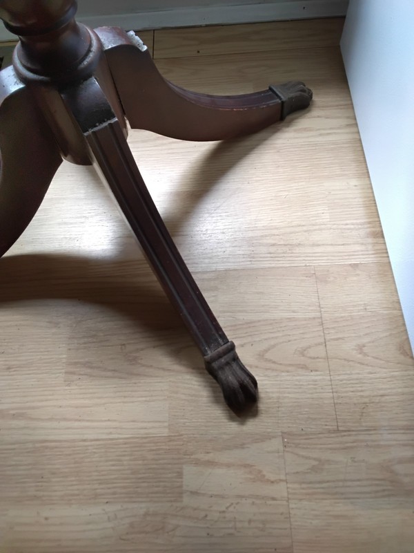 Antique/Vintage Drum Table w/Leather Inlaid Top, One Drawer, and Brass Claw Feet gallery