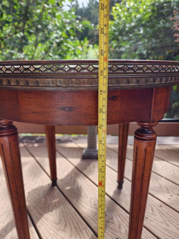 Danby Peach Marble Top Accent Side Table, French LOUIS XVl Style, Brass Accents gallery