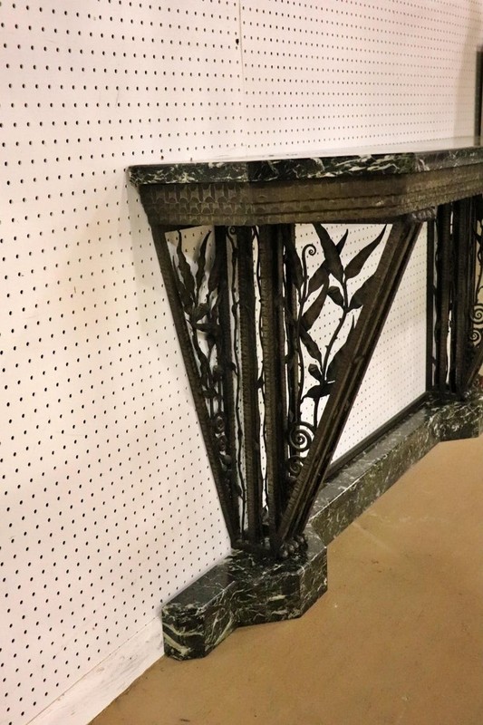 Edgar Brandt Attributed Wrought Iron Verdi Marble Top and Base Console Table gallery