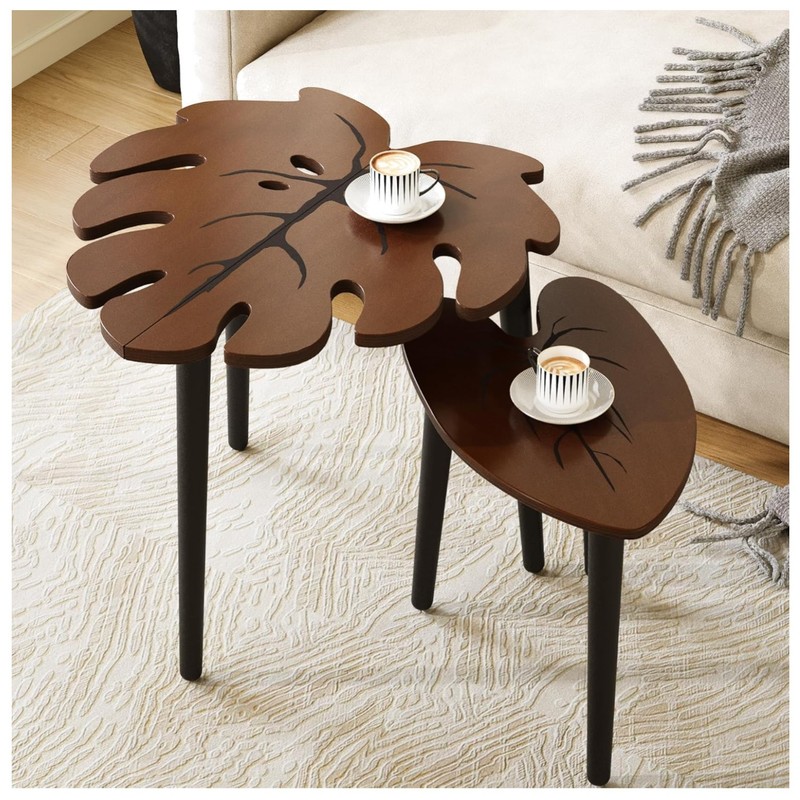 Compact Modern Nesting Tables with Monstera Leaf Design – Perfect for Any Room