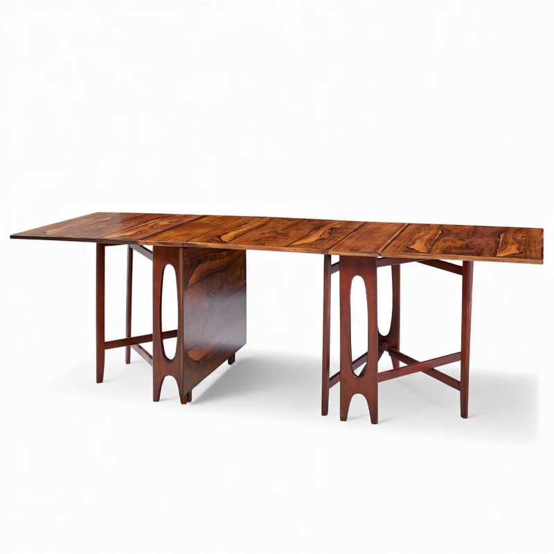 Bendt Winge Midcentury Norwegian Rosewood Drop-Leaf Rosewood Dining Table - Pair gallery