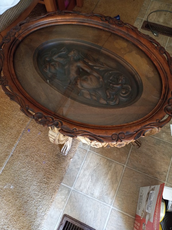 Hand Carved Table Ventige Removable Glass Top gallery
