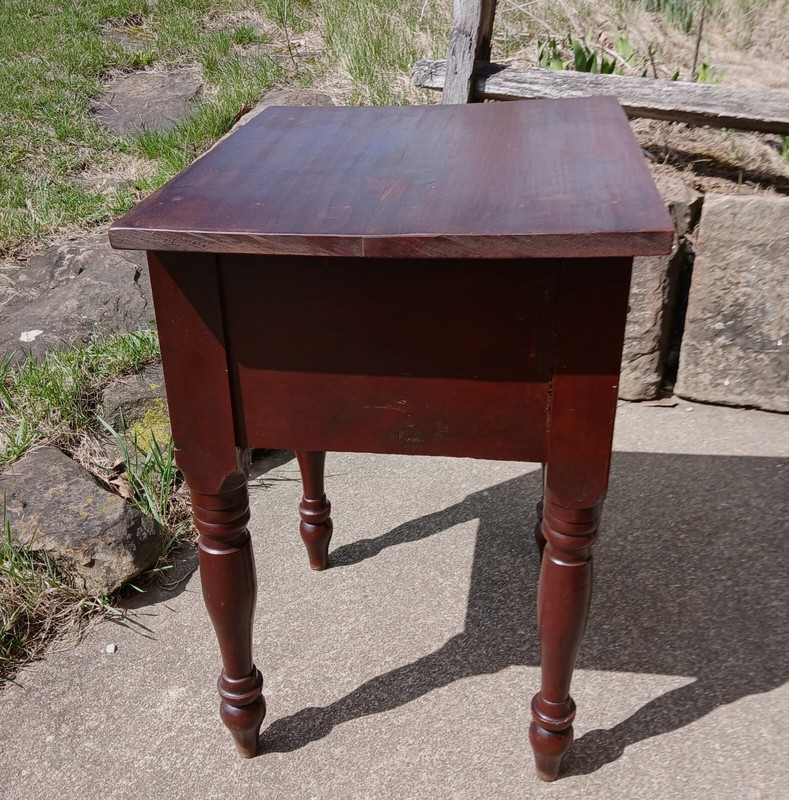 Antique Primitive Two Drawer Stand in Old Dark Red Finish 1850s Era gallery