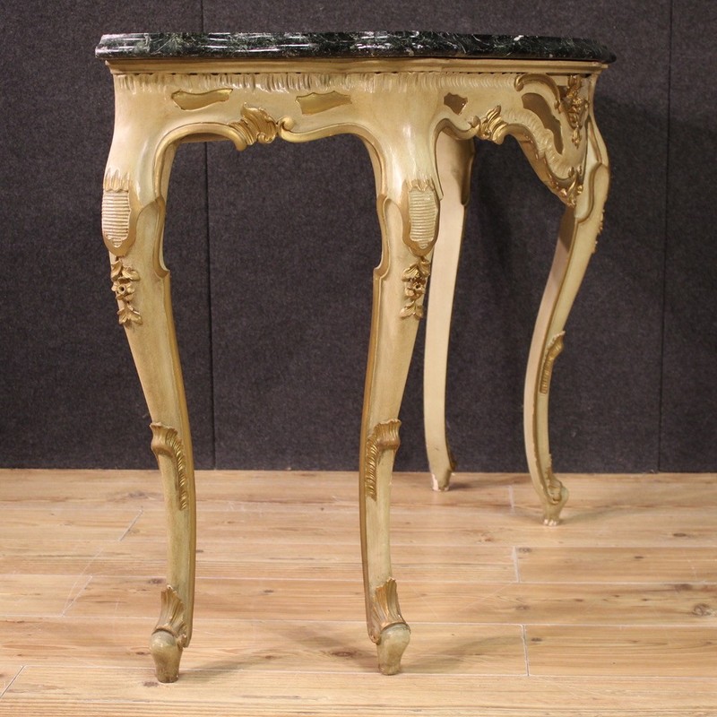 Italian console furniture table in lacquered gilt wood marble top 20th century gallery