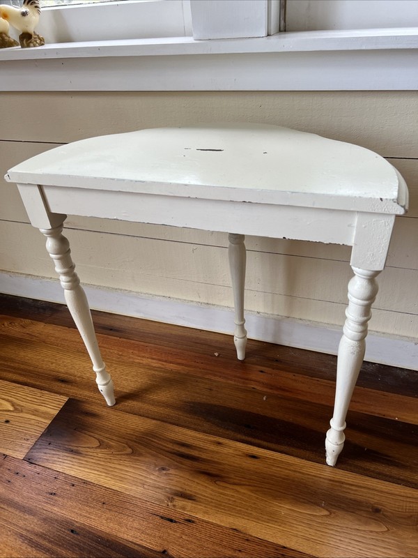 Antique Demi-Lune Console Table Solid Wood – Off White Painted – Turned Legs 24” gallery