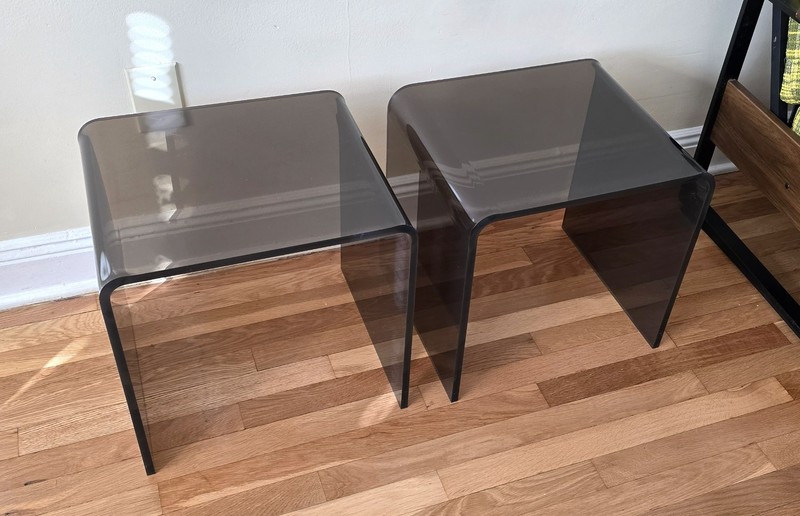 MIT-CENTURY WATERFALL SMOKE LUCITE" SIDE TABLE "FROM 70s SET OF 2 gallery