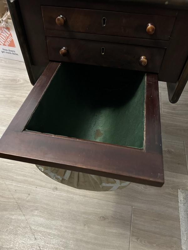 Antique William IV style Drop-Leaf Work Table Flame Mahogany, circa 19th Century gallery