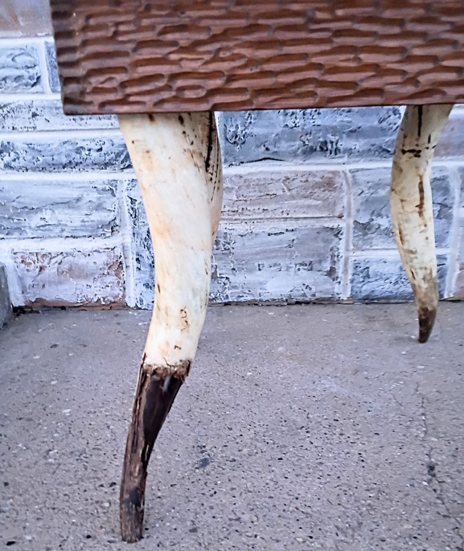 Vintage Mid Century Square Leather Top Bull Cow Horn Leg End Side Table gallery