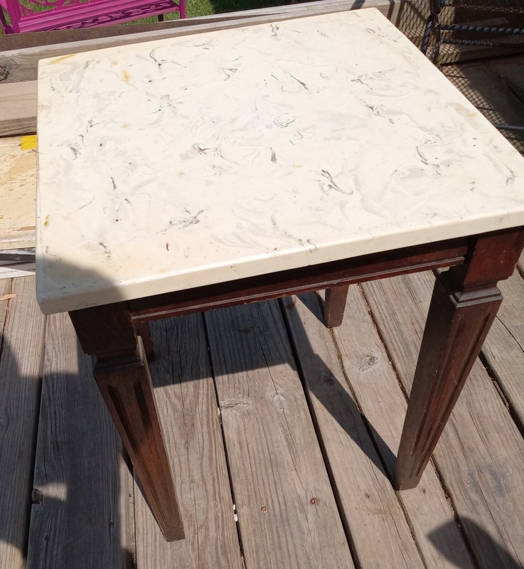 Oak Marble Top Side Table / End Table (ET308) gallery