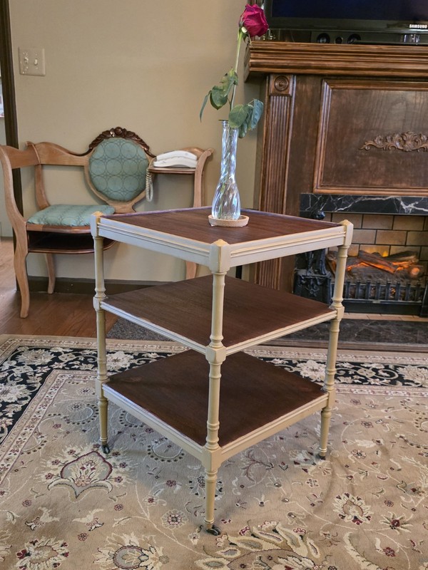 Vintage Rengency Style 3 Tiered Table with Casters Solid Wood gallery